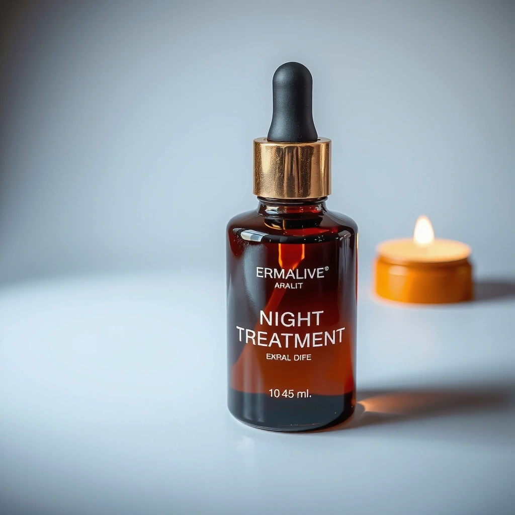 Luxurious night rejuvenation treatment oil in elegant bottle