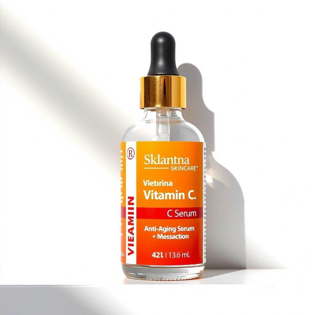 Vitamin C brightening serum with bright orange packaging
